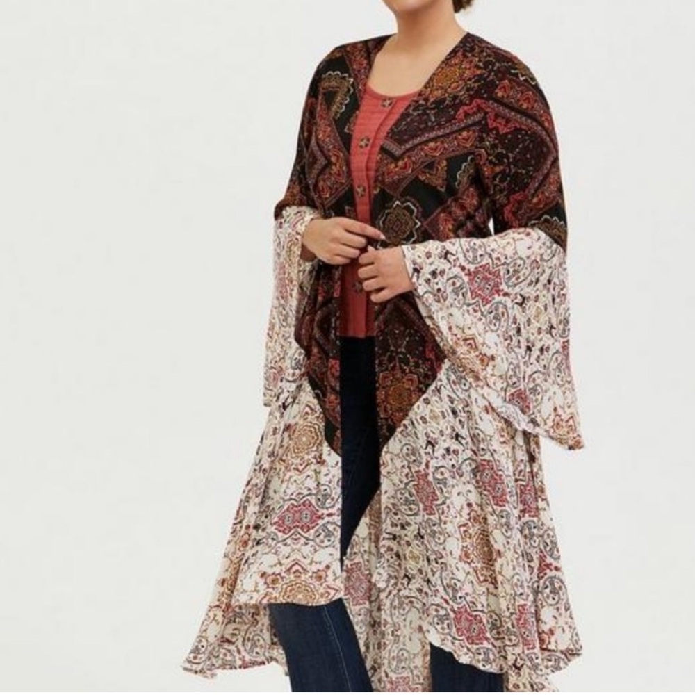 TORRID Chiffon High Low Open Front Kimono Wide Sleeve Topper Maxi Sz 3X (22/24)